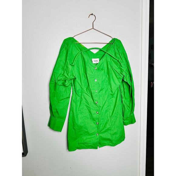 NANUSHKA Green 100% Cotton Shirt Plunge Neckline Halter Tie Alyssa Dress Size XL - Picture 4 of 11